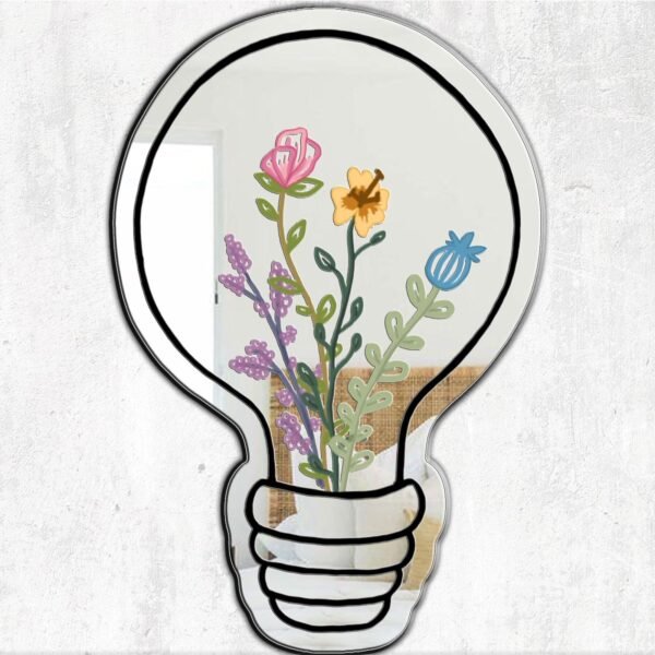 Floral Lightbulb Reflective Mirror - Custom Acrylic Mirror Featuring Floral Lightbulb Design