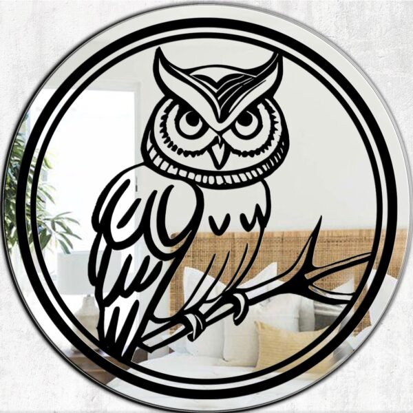 Owl Mirror - Round Acrylic Mirror Featuring Owl Print Design