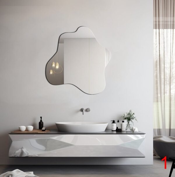 Mirror featuring an irregular, pond-inspired shape, perfect for bathrooms