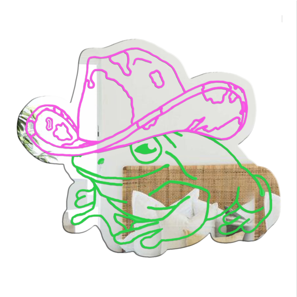 Mirror featuring a frog and cowgirl aesthetic design