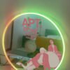 RGB LED neon CD-shaped mirror inspired by Rose from BLACKPINK and Bruno Mars, featuring the song 'APT,' a perfect gift for fans.