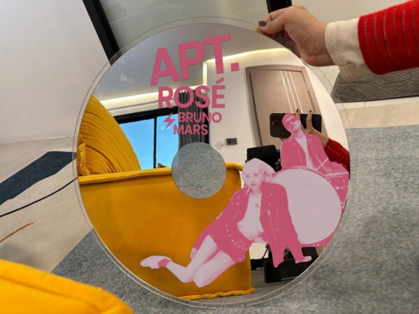 Rose from BLACKPINK and Bruno Mars inspired APT Album CD-shaped mirror art, available in 13-inch and 20-inch sizes