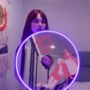 CD-shaped mirror with RGB LED neon lights inspired by Rose from BLACKPINK and Bruno Mars, featuring the song 'APT,' perfect for stylish home decor