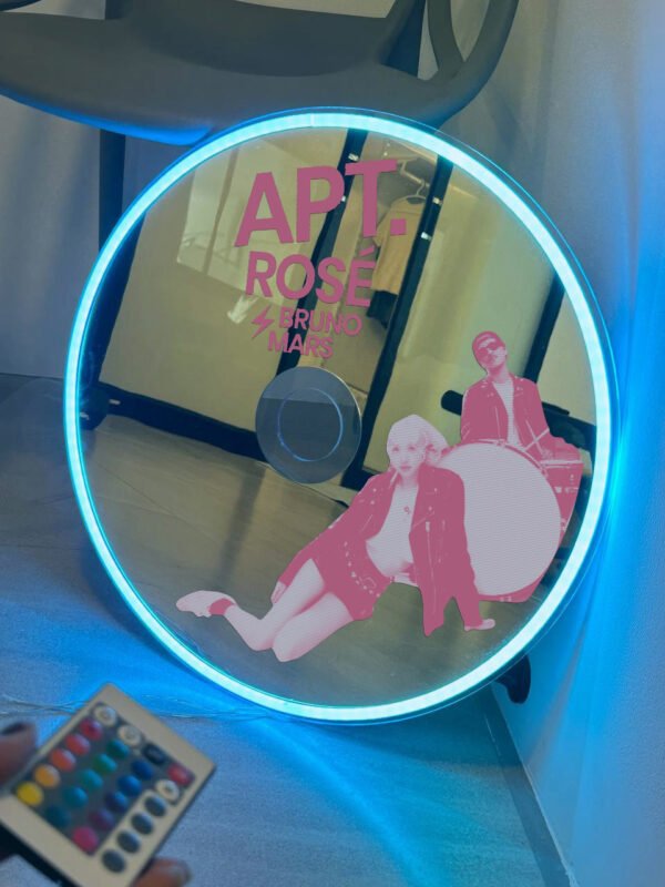 블랙핑크 로제와 브루노 마스를 영감으로 한 RGB LED 네온 조명 CD 거울, 팬들을 위한 멋진 벽 장식