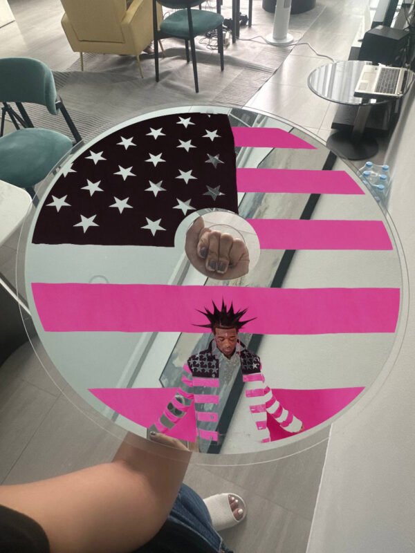 Lil Uzi Vert Pink Tape CD mirror with bold artwork and a minimalist acrylic backing, ideal for music-inspired interiors