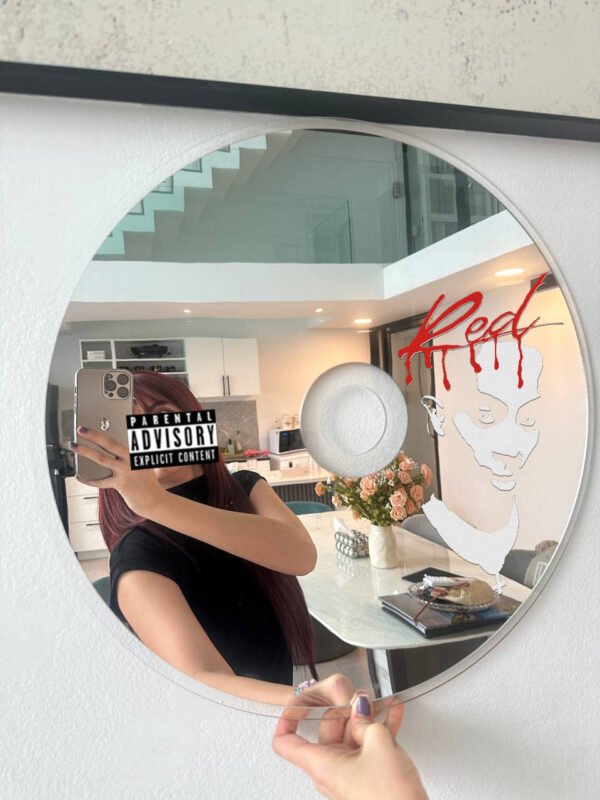 Modern CD mirror showcasing Playboi Carti’s Whole Lotta Red album art, designed with a clear acrylic backing