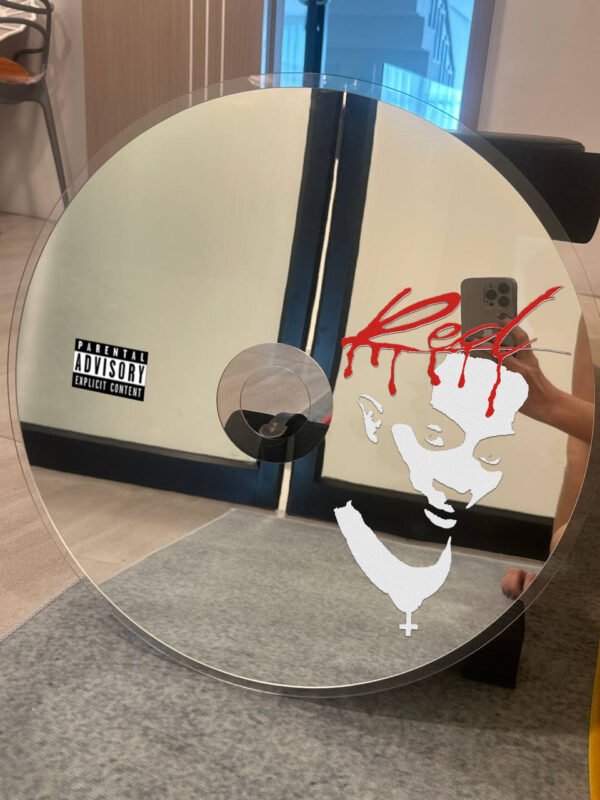 Whole Lotta Red CD mirror with Playboi Carti’s iconic album art on a clear acrylic backing, perfect for music lovers