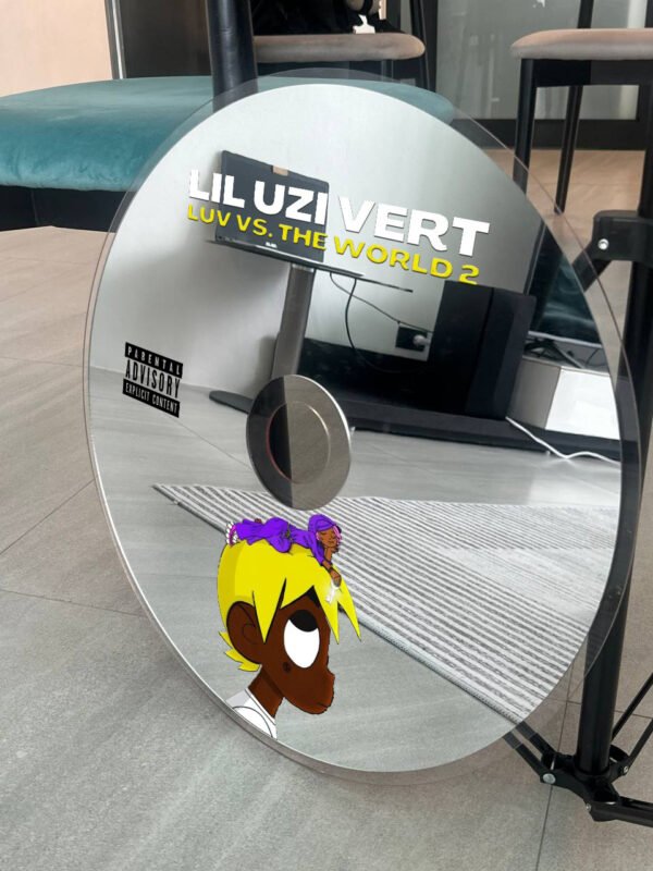 Lil Uzi Vert vs. The World 2 CD mirror with bold album art and clear acrylic backing, ideal for modern decor