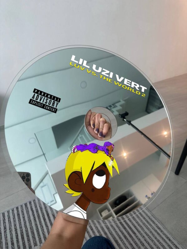 Stylish Lil Uzi Vert vs. The World 2 CD mirror featuring iconic album art on a clear acrylic backing