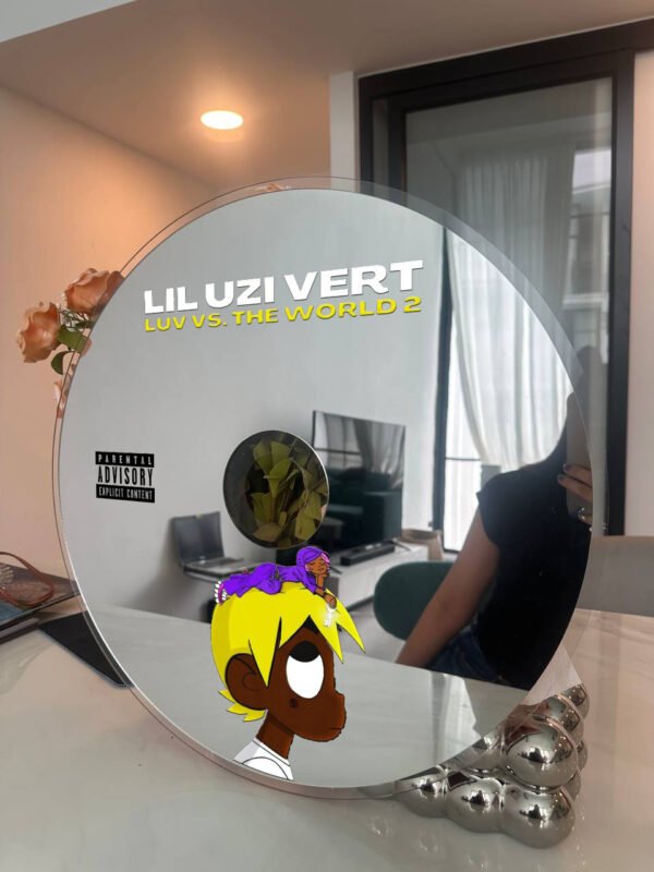 Lil Uzi Vert vs. The World 2 CD-shaped mirror featuring bold album artwork on a clear acrylic backing