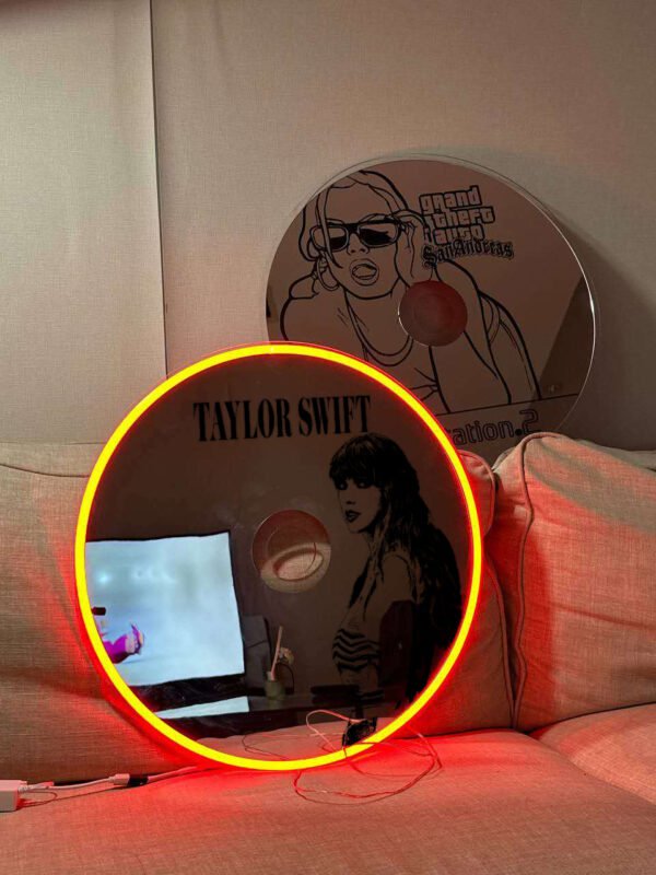 Taylor Swift CD Mirror with RGB Neon Lights – Colorful Glow