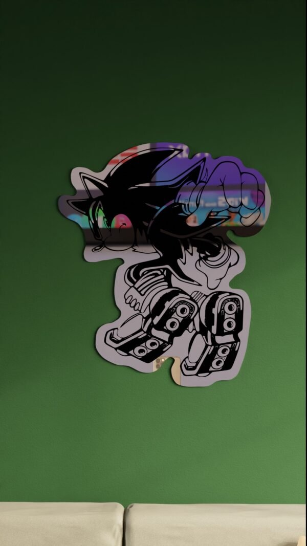 Handmade 13″ Shadow the Hedgehog self-adhesive mirror for gaming room wall décor free shipping lightweight