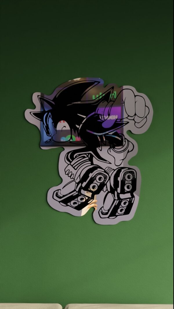 20″ Shadow the Hedgehog peel-and-stick wall mirror high-quality reflective acrylic face black backing