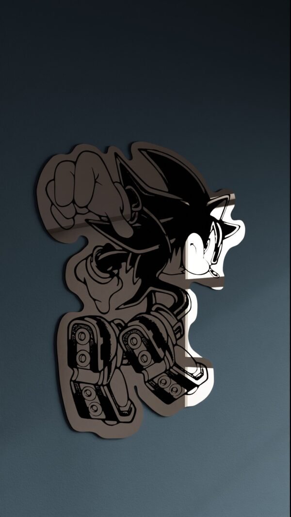 Angled side shot showing the slim black PVC backing and reflective acrylic face of the Shadow mirror