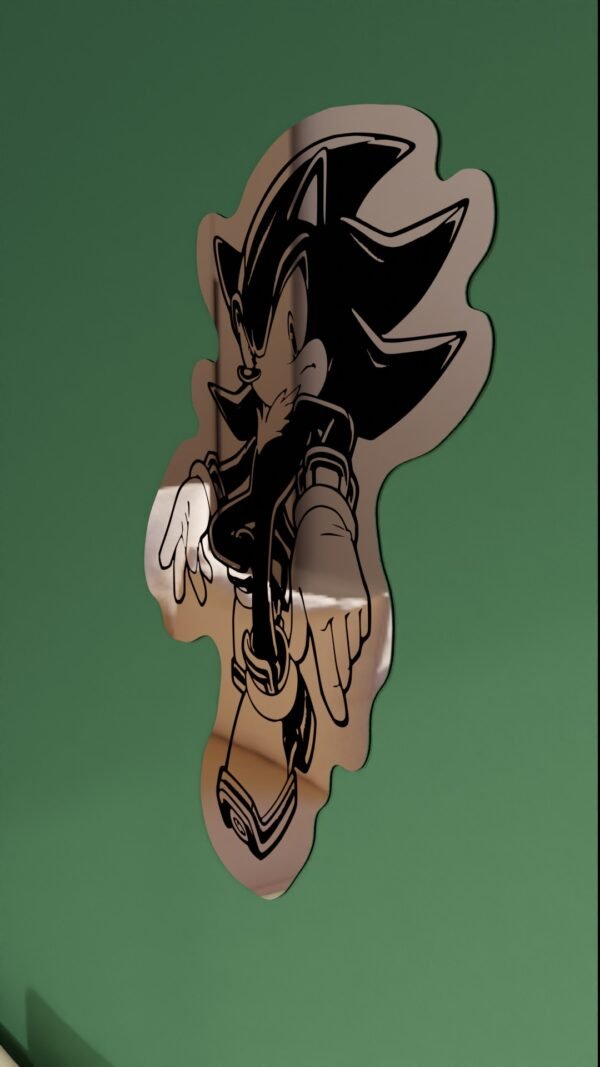 Side profile of the Shadow mirror showing its slim black PVC backing and acrylic face.