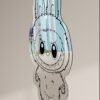 Full body Labubu wall mirror featuring a smiling bunny-like character with fluffy fur and big eyes in reflective acrylic