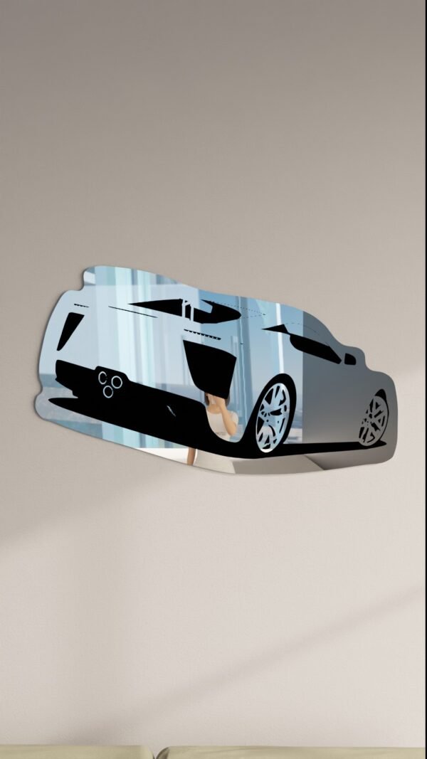 Custom-cut Lexus car wall mirror with glossy black overlay